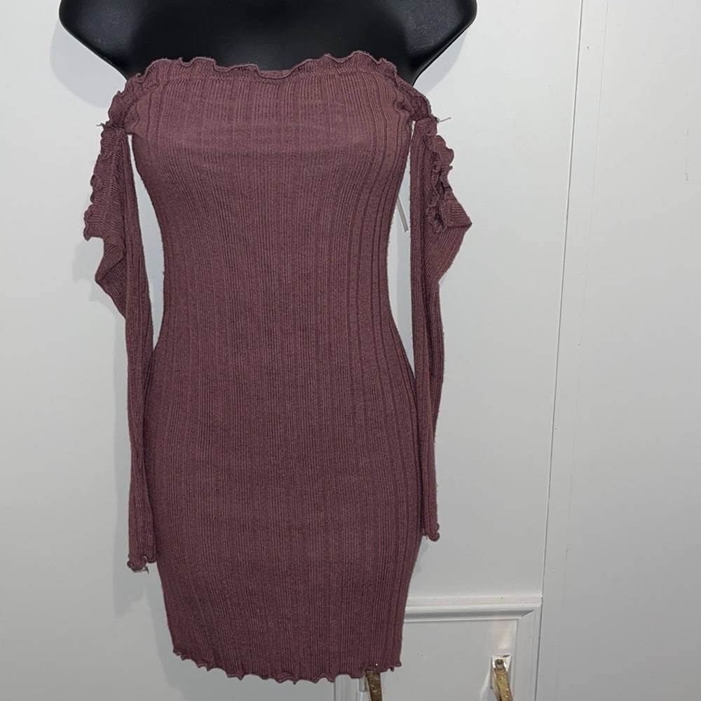 Long sleeve Off the Shoulder Body-con Sweater Dress